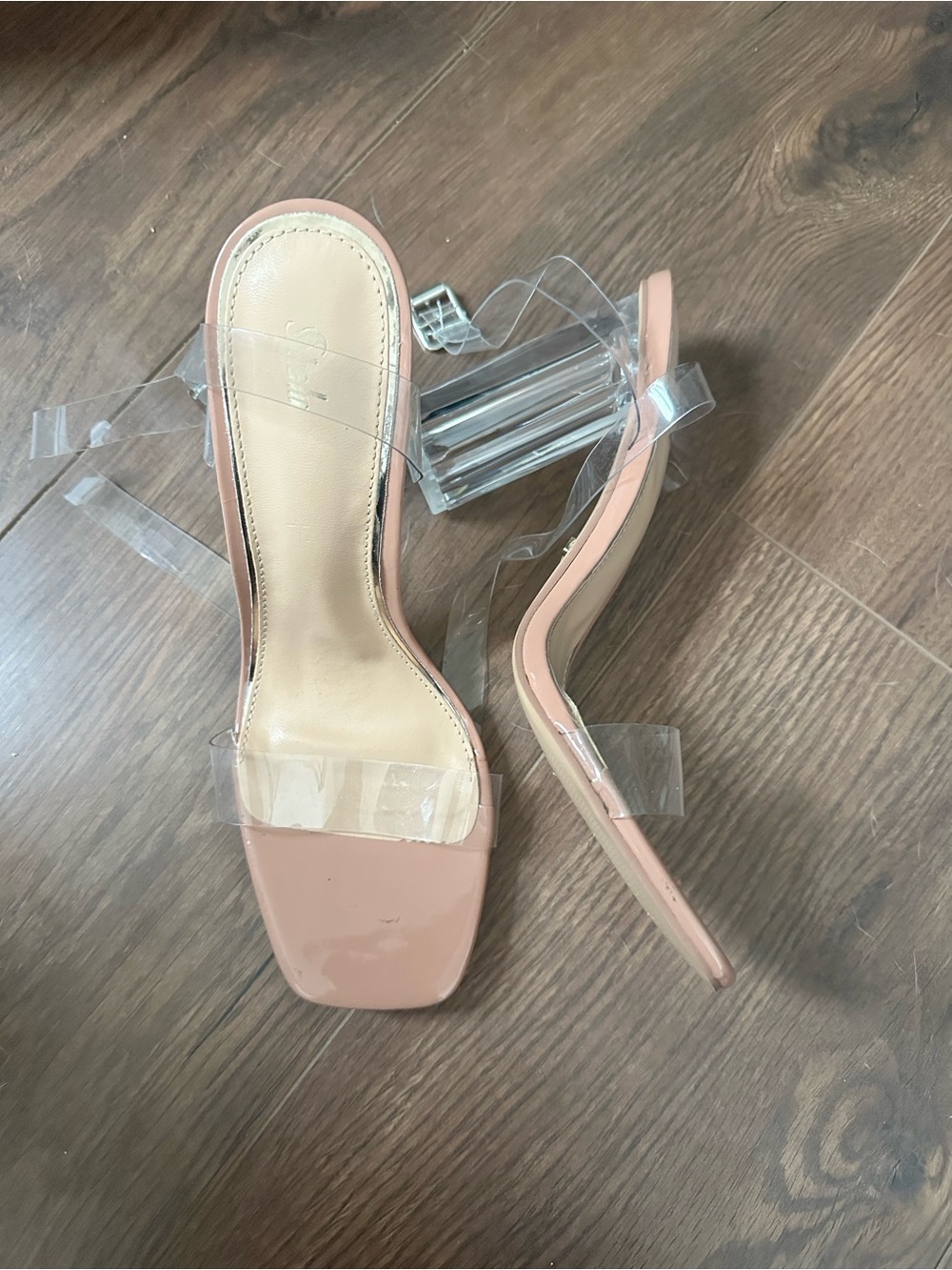 SHEIN Blush Pink Clear Strap Block Heel Sandals